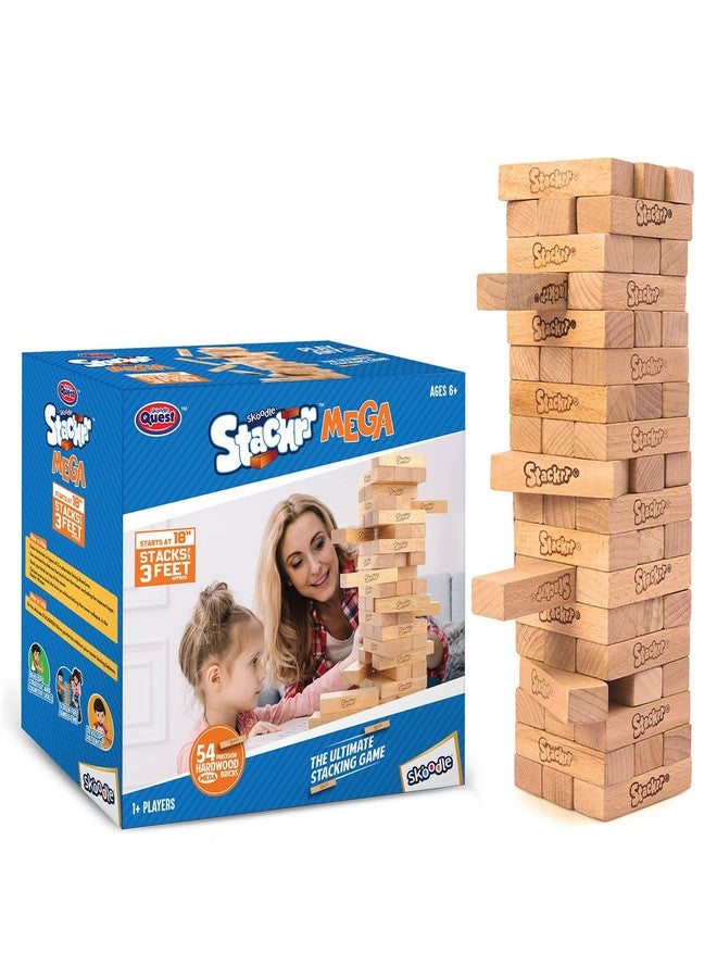 SKOODLE Stackrr Classic Board Game Tumbling Tower Game With 54 Precision Wooden Blocks Of Premium Beachwood, Fun Game For Adults And Kids, 1 Or More Players (Mega) - Image 1